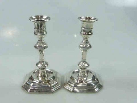 Pair of 18th Century Style Silver Candlesticks, Mappin & Webb, Marks Worn