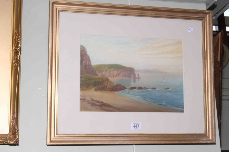 John Shapland (1865-1929), Between Teignmouth and Dawlish, South Devon, watercolour, signed lower left, 24cm by 34.5cm, in glazed gilt painted frame.