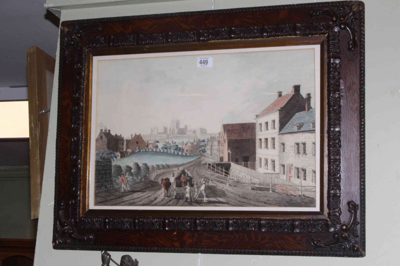 Naive watercolour of 19th Century Whitby, 32cm by 48.5cm, in glazed frame.