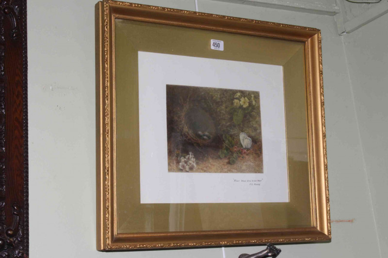J.L. Moore, Mossy Bank with Birds Nest, oil painting, signed and titled in the margin, 18.5cm by 23.5cm, in glazed gilt frame.