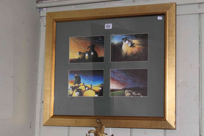 Mackenzie Thorpe, Out of the Night, In the Woods, Happy is Life with the Sun on your Back, God Hear Me Cry, four prints framed as one, in glazed frame, 51cm by 60cm, overall.