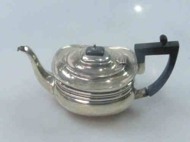 Edwardian Silver Bachelors Teapot, Chester 1903, Engraved with a Monogram, 10 Troy ozs gross