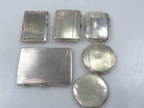 Three Silver Cigarette Cases, Two Silver Compacts and an Enamel and Silver...