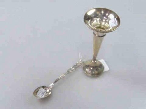 Silver Flower Vase and Openwork Silver Spoon (2)