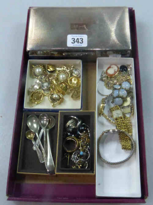 Silver Plated Cigarette Box, Costume Jewellery etc