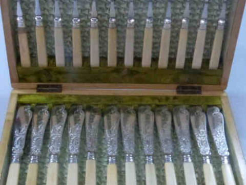 Set of Twelve Silver Plated Fish Knives and Forks in a Fitted Case