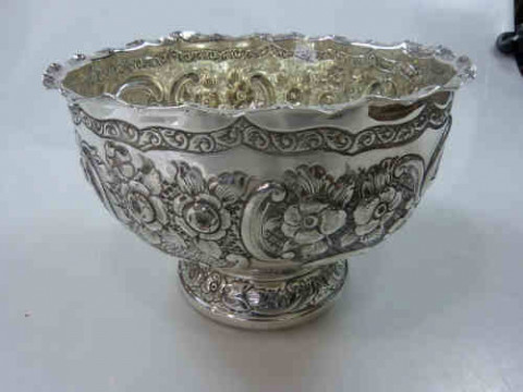 Late Victorian Silver Bowl, London 1898, Embossed with Foliage and C-Scrolls,...