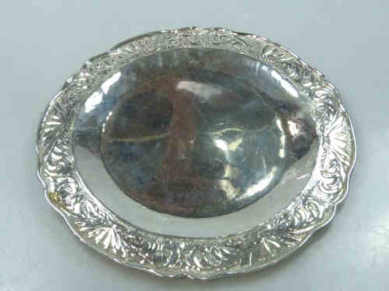 Silver Tray with Leaf Cast Broad Rim, Stamped 900 and Test as such, Further Stamped Hecho A Mano, 24 Troy ozs