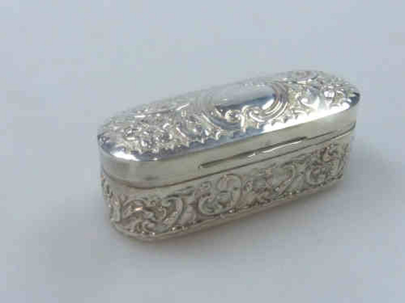 Edwardian Silver Trinket Box, Birmingham 1903, Embossed with Scrolls and Foliage