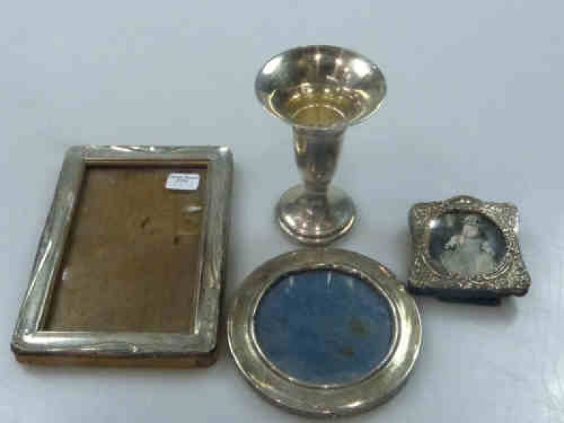 Three Silver Picture Frames and a Silver Flower Vase (4)