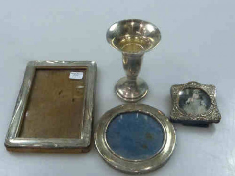 Three Silver Picture Frames and a Silver Flower Vase (4)