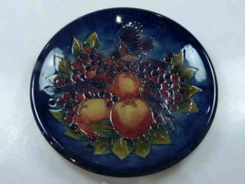 Large Moorcroft Pottery Plaque, Tube Lined and Hand Painted with Birds...