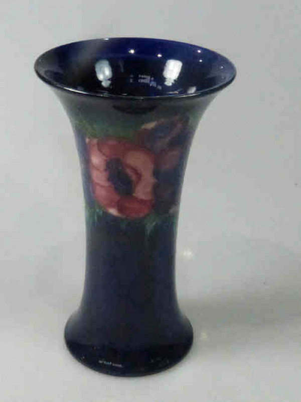 Moorcroft Pottery Vase of Trumpet Shape, Tube Lined and Hand Painted with Anemone, 10inch High