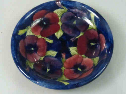 Moorcroft Pottery Plate, Tube Lined and Hand Painted with Pansies