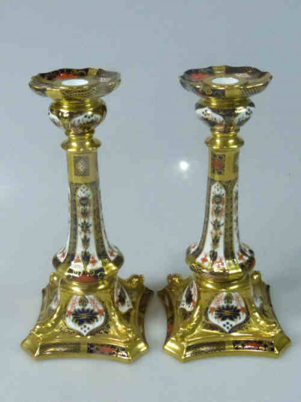 Pair of Royal Crown Derby Imari Candlesticks