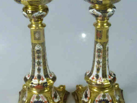 Pair of Royal Crown Derby Imari Candlesticks