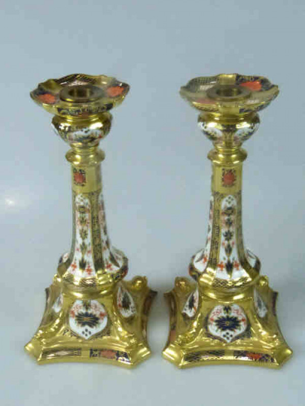 Pair of Royal Crown Derby Imari Candlesticks
