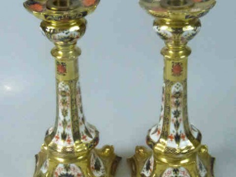 Pair of Royal Crown Derby Imari Candlesticks