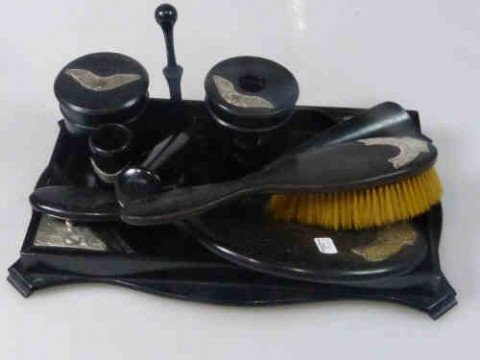 Silver Mounted Ebonised Dressing Table Set