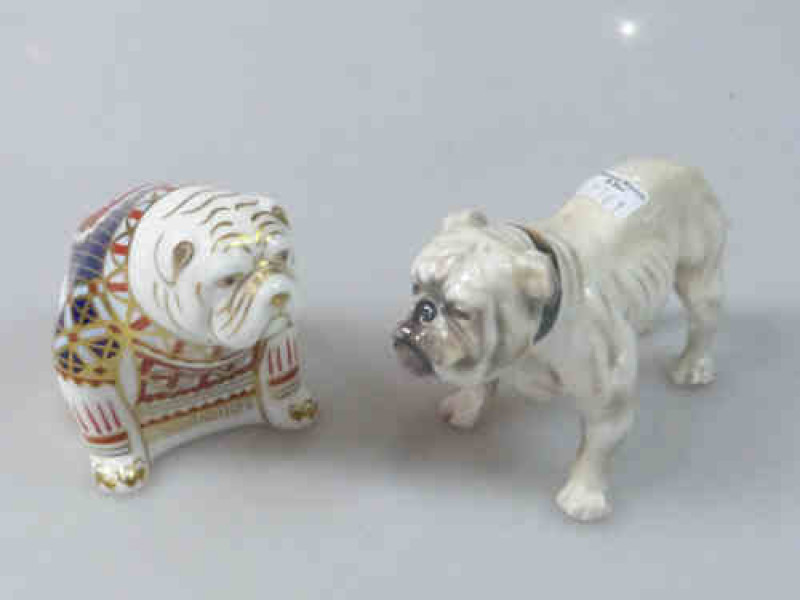 Royal Doulton Model of a Bull Dog and a Royal Crown Derby Bull Dog Paperweight (2)