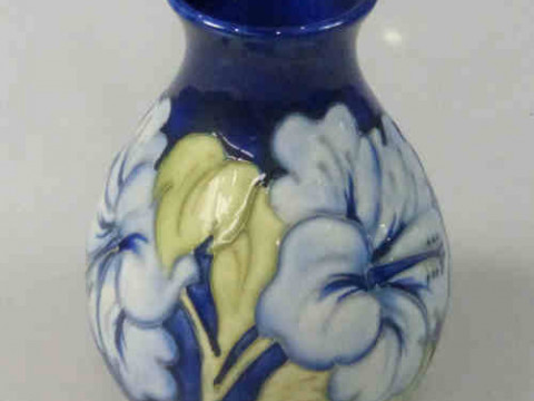 Moorcroft Pottery Vase Decorated with Pale Blue Hibiscus