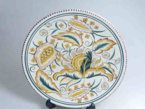 Large Poole Pottery Plaque K. Hickson, with Floral Decoration, 35cm Diameter