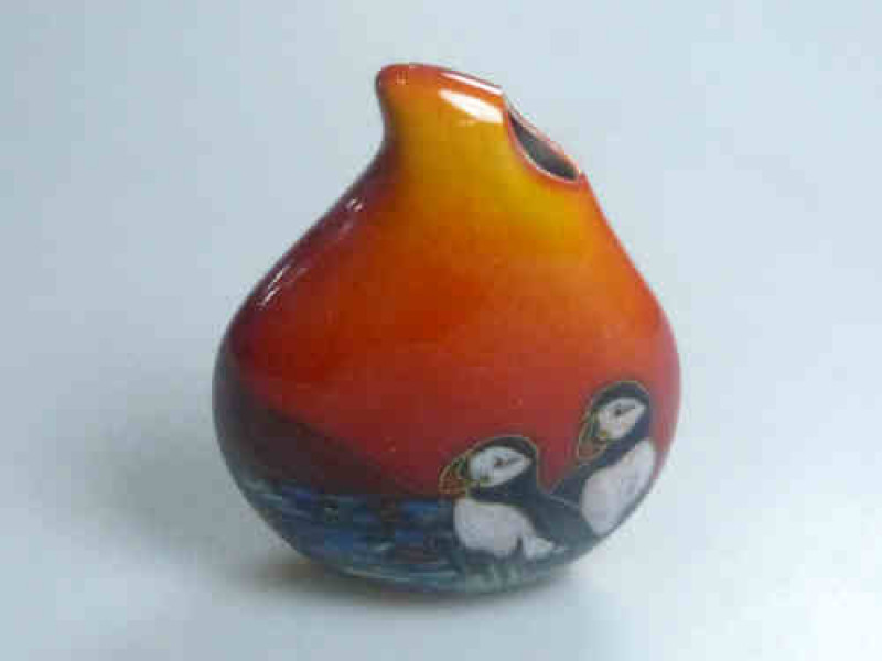 Anita Harris Flask Shape Vase Decorated with Puffins, 23cm High