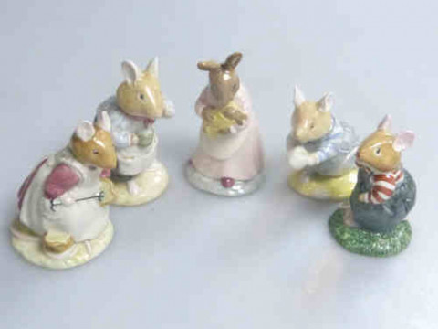 Five Royal Doulton Figures 'Mother and Baby Bunnykins', 'Teasel', 'Alfred...