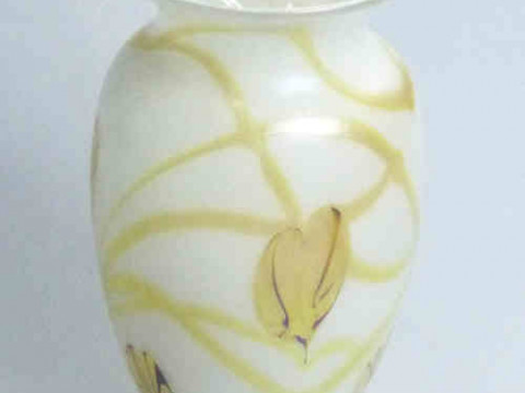 Okra Bulbous Vase with Floral Decoration, 23cm High