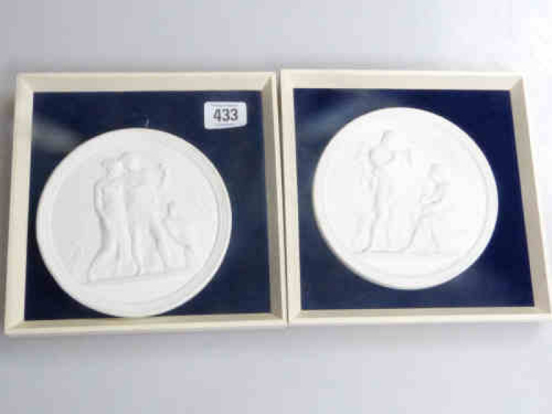 Framed Pair of Royal Copenhagen Circular Plaques of Classical Figures
