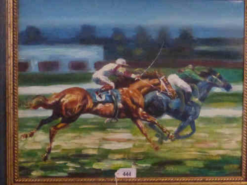 Dunford, Two Horses Racing to the Finishing Line, oil painting on canvas, 40cm x 50cm, framed