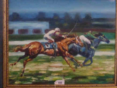 Dunford, Two Horses Racing to the Finishing Line, oil painting on canvas,...
