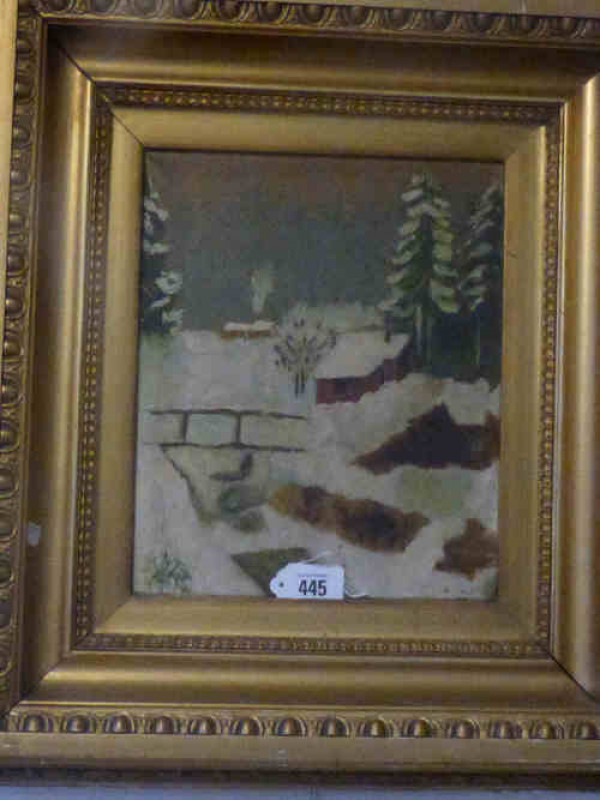 N Jones 'Winter Scene', oil painting on canvas, 29cm x 24cm, framed