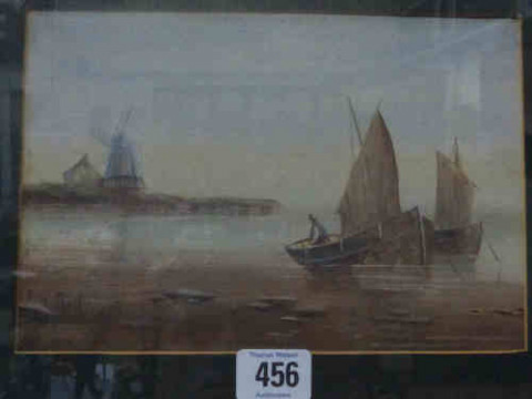 E K Redmore 'Fishing Boats', oil painting on board, 15cm x 21cm, framed