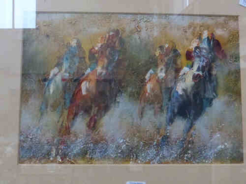 Unsigned, 'Horse Racing Scene', acrylic, 25cm x 30cm, framed