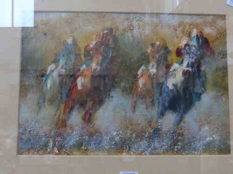Unsigned, 'Horse Racing Scene', acrylic, 25cm x 30cm, framed