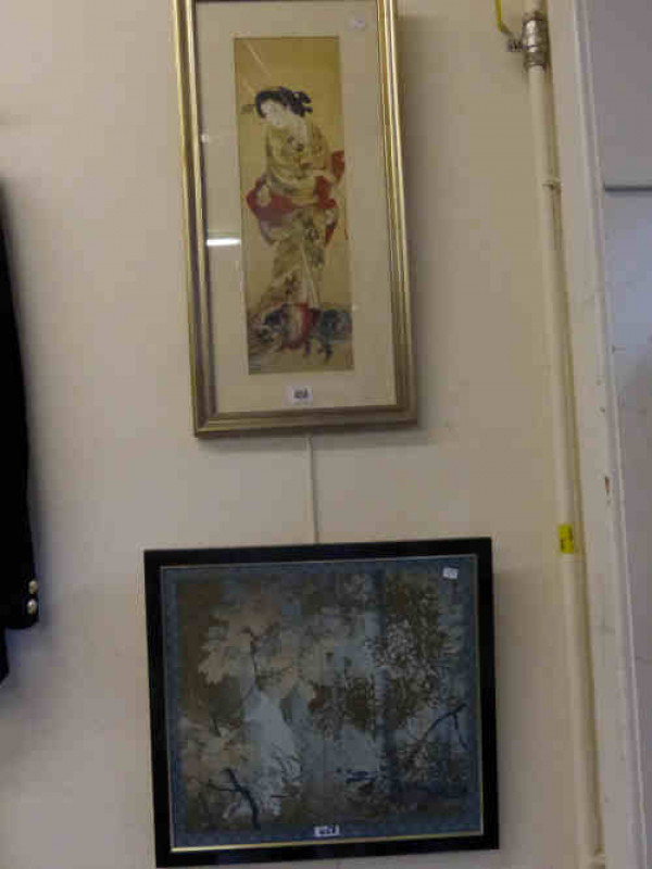 Two Oriental Pictures 'White Fox' and  'Japanese Lady with Dog'