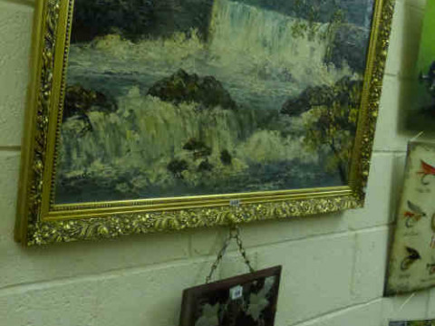 Gerald Hodgson 'Waterfall', oil painting on board, 59cm x 91cm, and a...