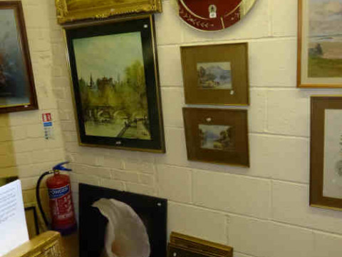 Art Deco Style Mirror, Oil Painting of River Scene and Collection of Watercolours...