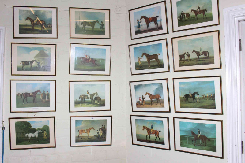 Set of sixteen horse racing prints.