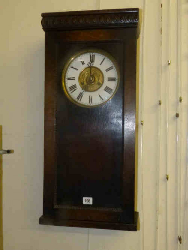Oak Cased Wall Clock with enamel and gilt dial