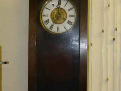 Oak Cased Wall Clock with enamel and gilt dial