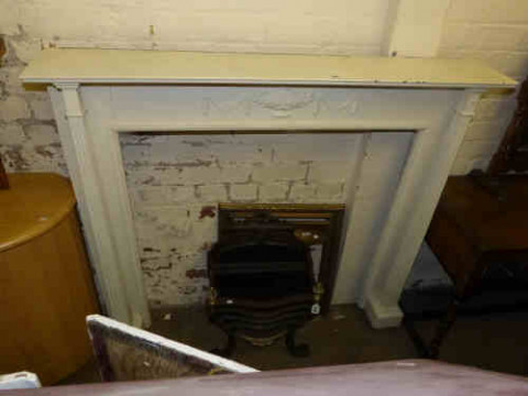 Cast Iron and Brass Fire Grate with Adams Style Painted Fire Surround