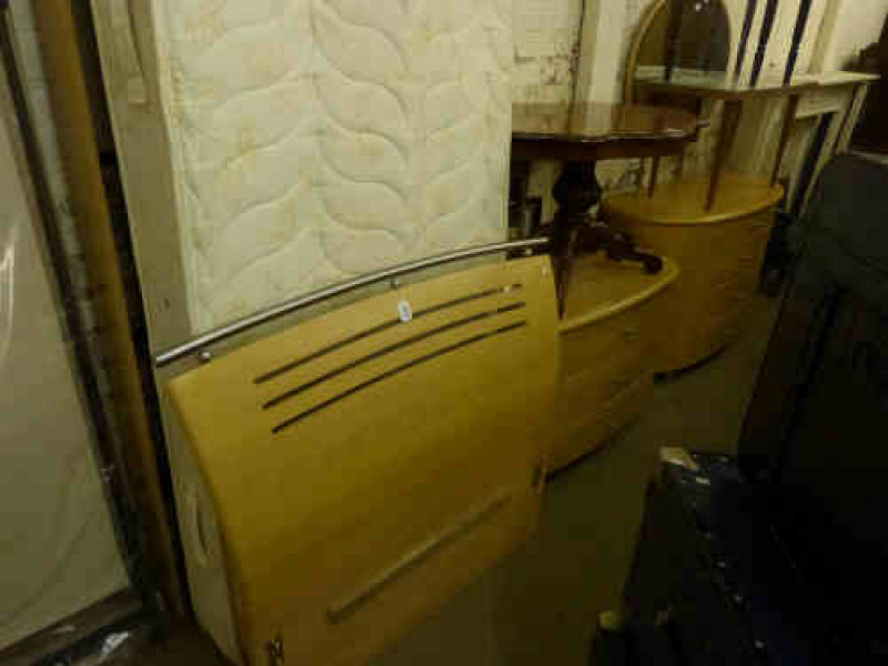 Light Wood Finish Dressing Table and Chest with rounded design together with matching 3ft Bed and Mattress