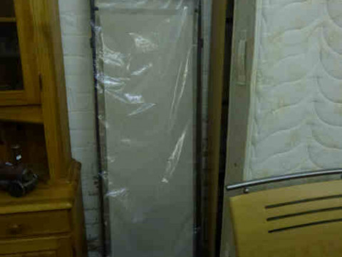 Wrought Iron and Canvas Vanity Screen and Two Child's Wooden Trains