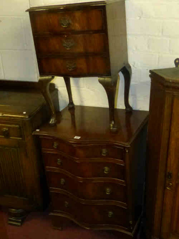 Serpentine Front Mahogany Four Drawer Chest on bracket feet and Serpentine Front Mahogany Three Drawer Pedestal on Queen Anne legs
