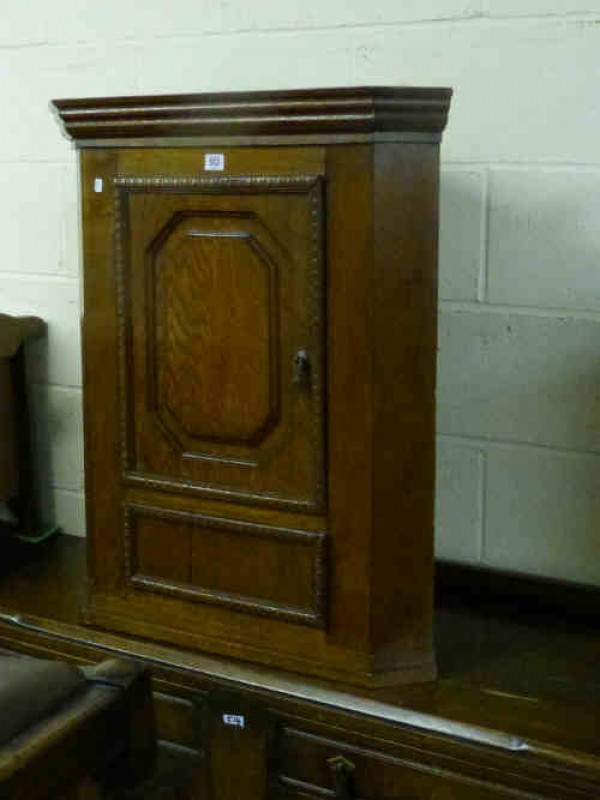 Oak Hanging Single Door Corner Cabinet with dummy drawer