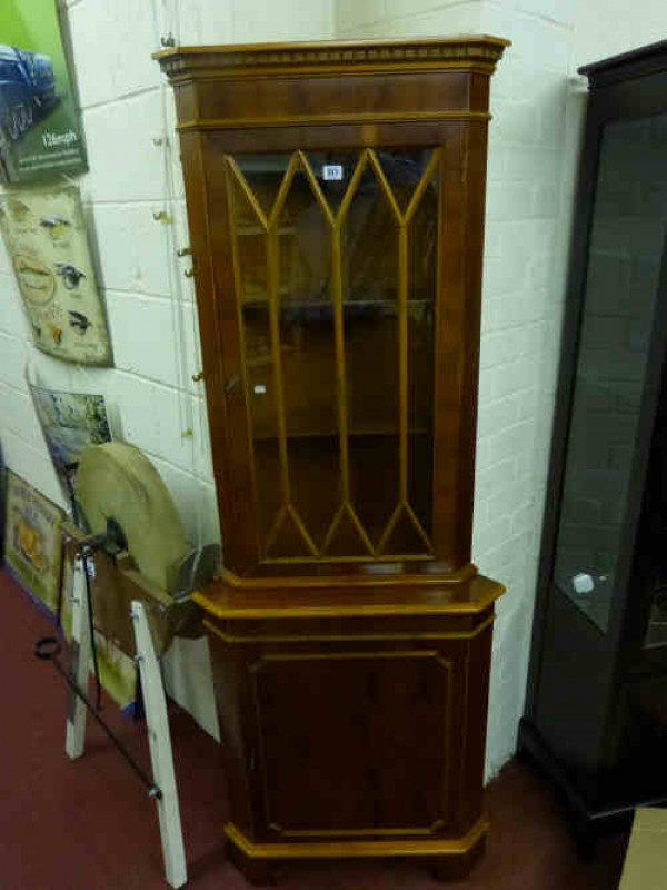 Yew Wood Finish Double Corner Cabinet