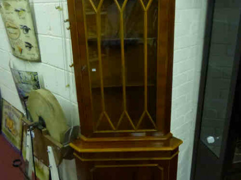 Yew Wood Finish Double Corner Cabinet