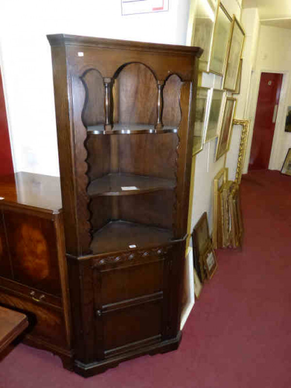 Oak Open Top Double Corner Cabinet with cupboard base